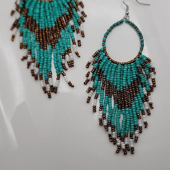 Beaded Fringe Hoop Earrings - Picture 2 of 3